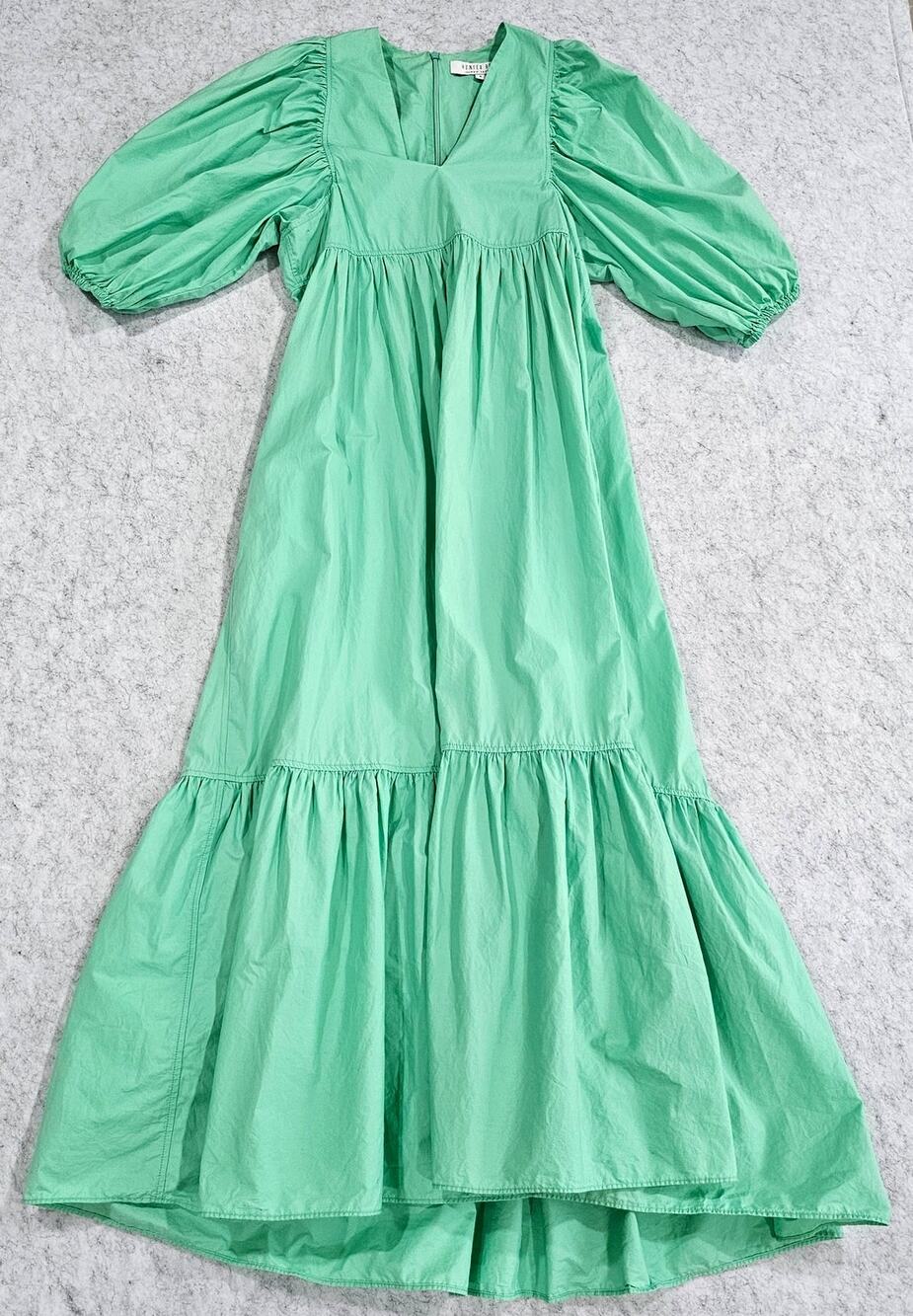 Hunter Bell Palmer Midi Maxi Dress Puff Sleeve V Neck Tiered Mint Green Sz Small